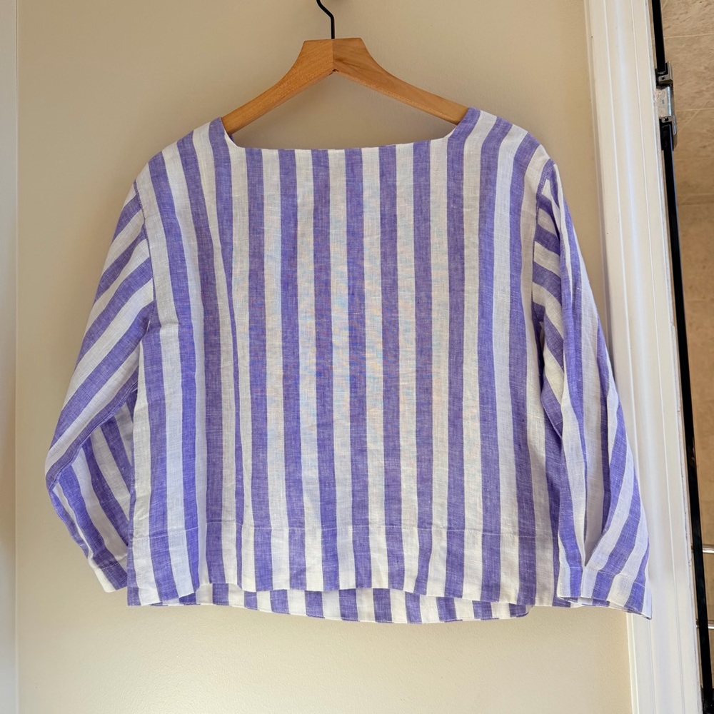 Clare V Célia Blouse - Purple &
White Linen Stripe / XS like new original $215 - Picture 4 of 10